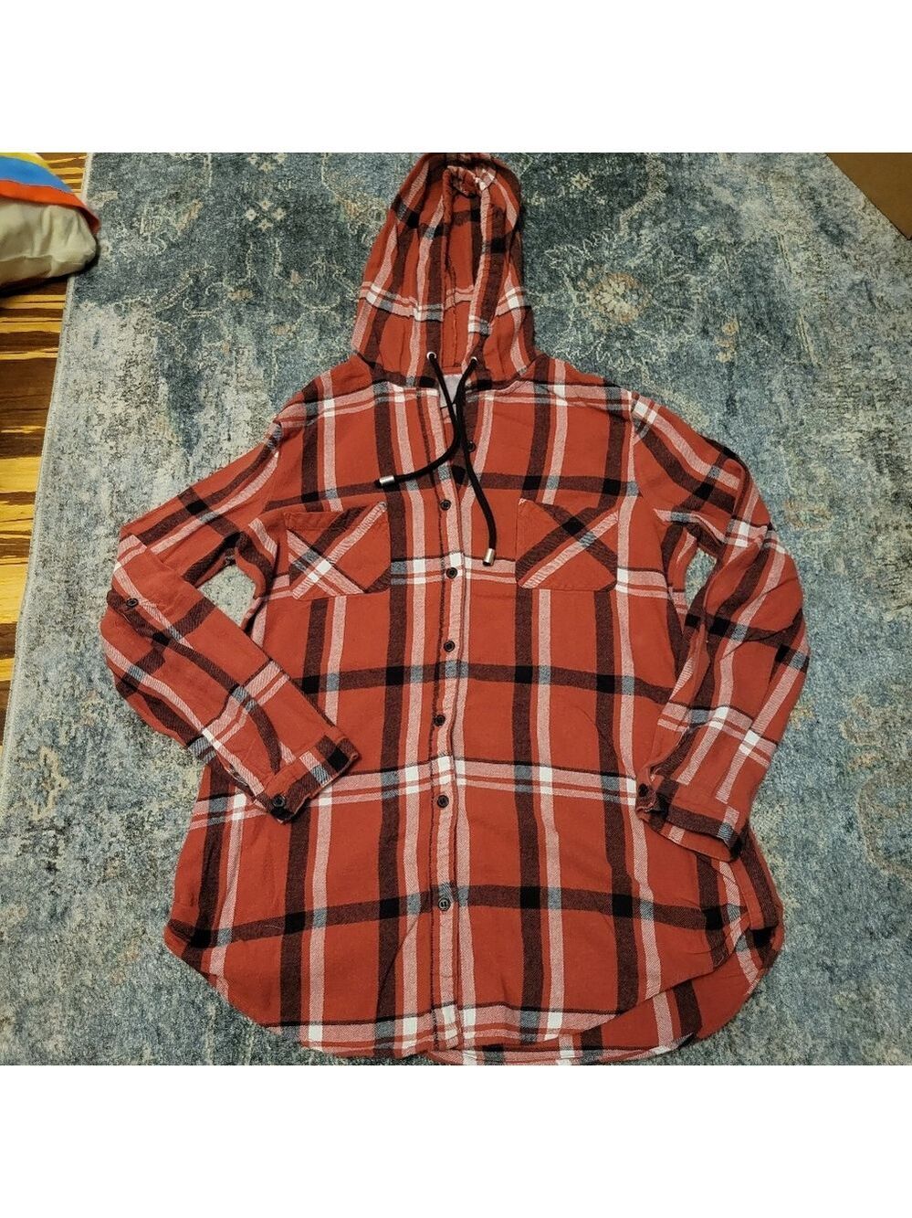 NOBO Flannel Red Plaid Hooded Shirt Size L